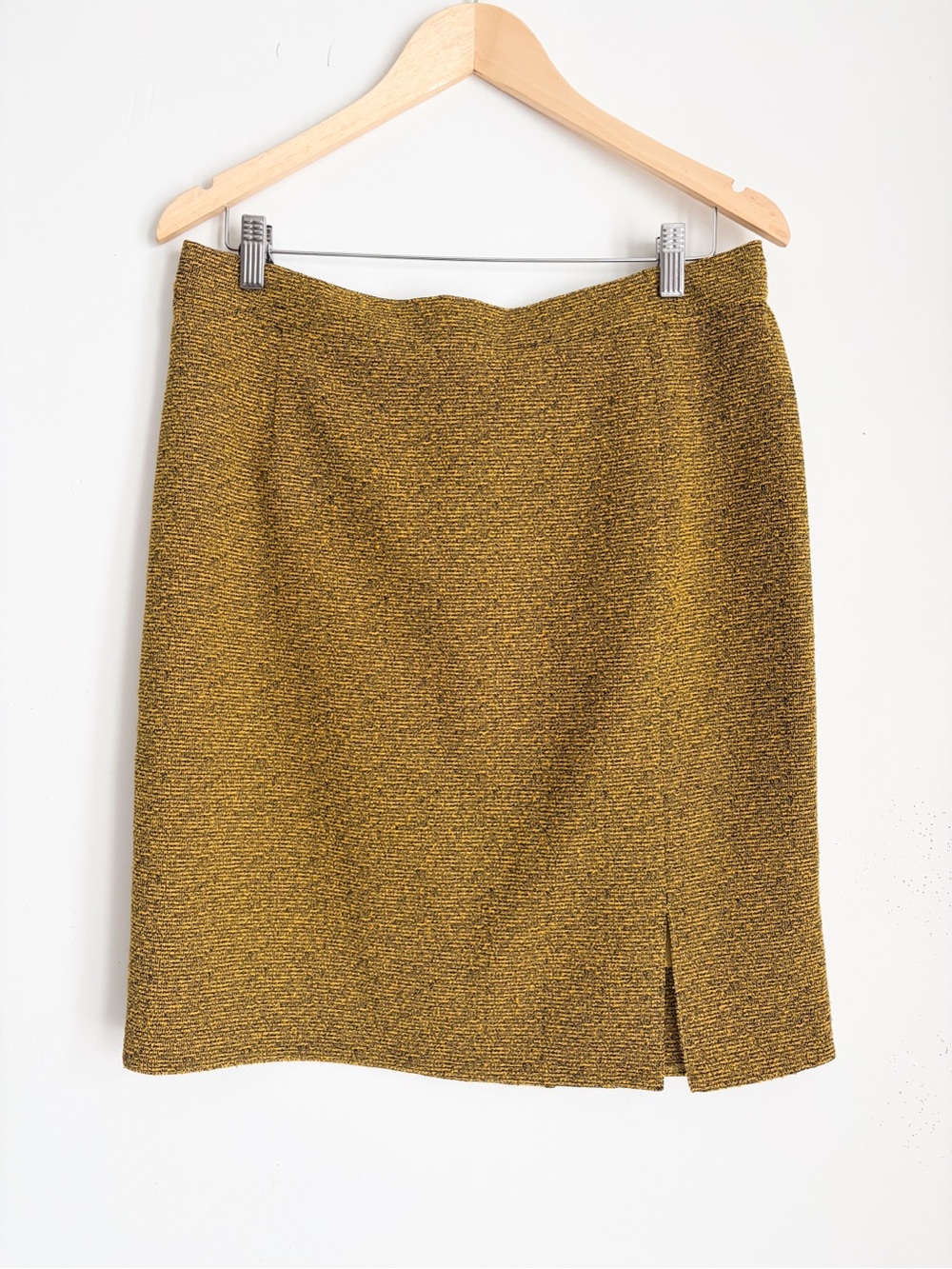 Vintage AGMIR Mustard Yellow Tweed Pencil Skirt, Size L - Made in Europe